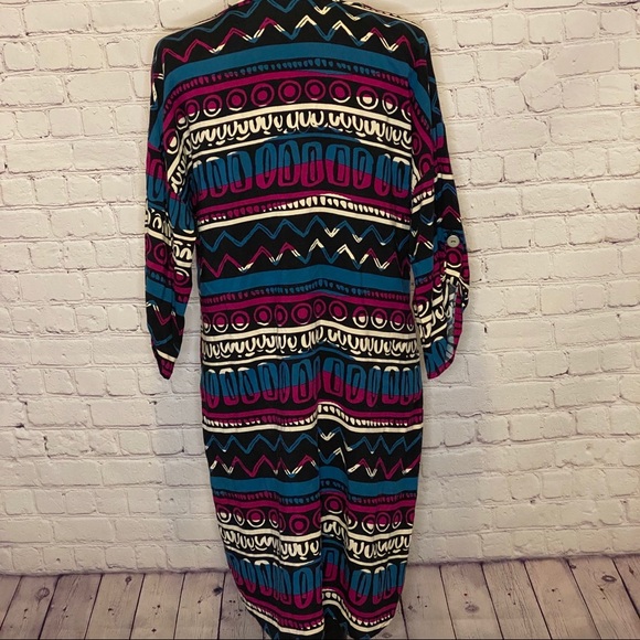 Buttons geometric black blue magenta dress tunic - Picture 2 of 8
